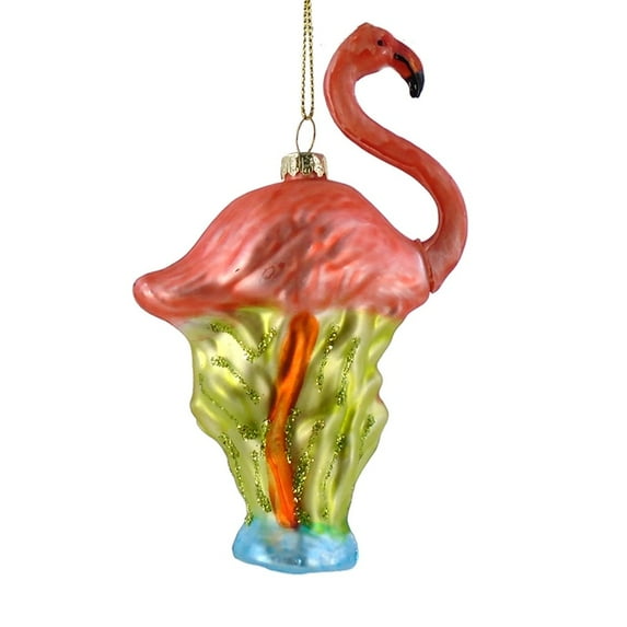 Painted Glass Pink Flamingo Hanging Ornament