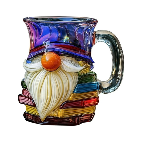 Painted Gnome Book Mug, 3D Painted Books Coffee Mug, Books Stacked Coffee Mugs Funny Bookish Tea Cups Cute Tumblers Book Worm Reader Writers Librarian Gift