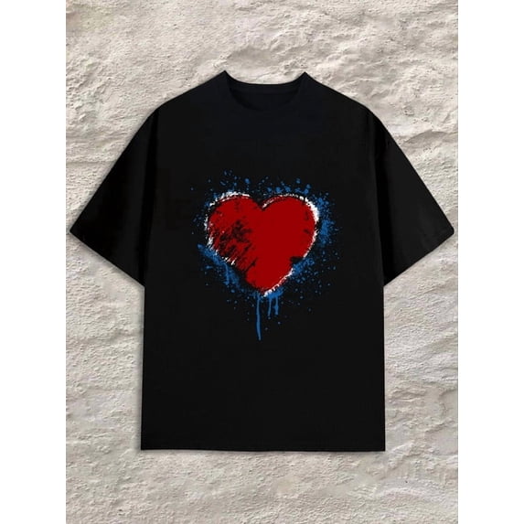 Greenink Painted Heart Tee Mens black Stylish summer outerwear Basic Unisex Shirt Cotton tshirts Vintage Unisex Shirt Printed tshirts Classic Unisex Shirt Printed tshirts