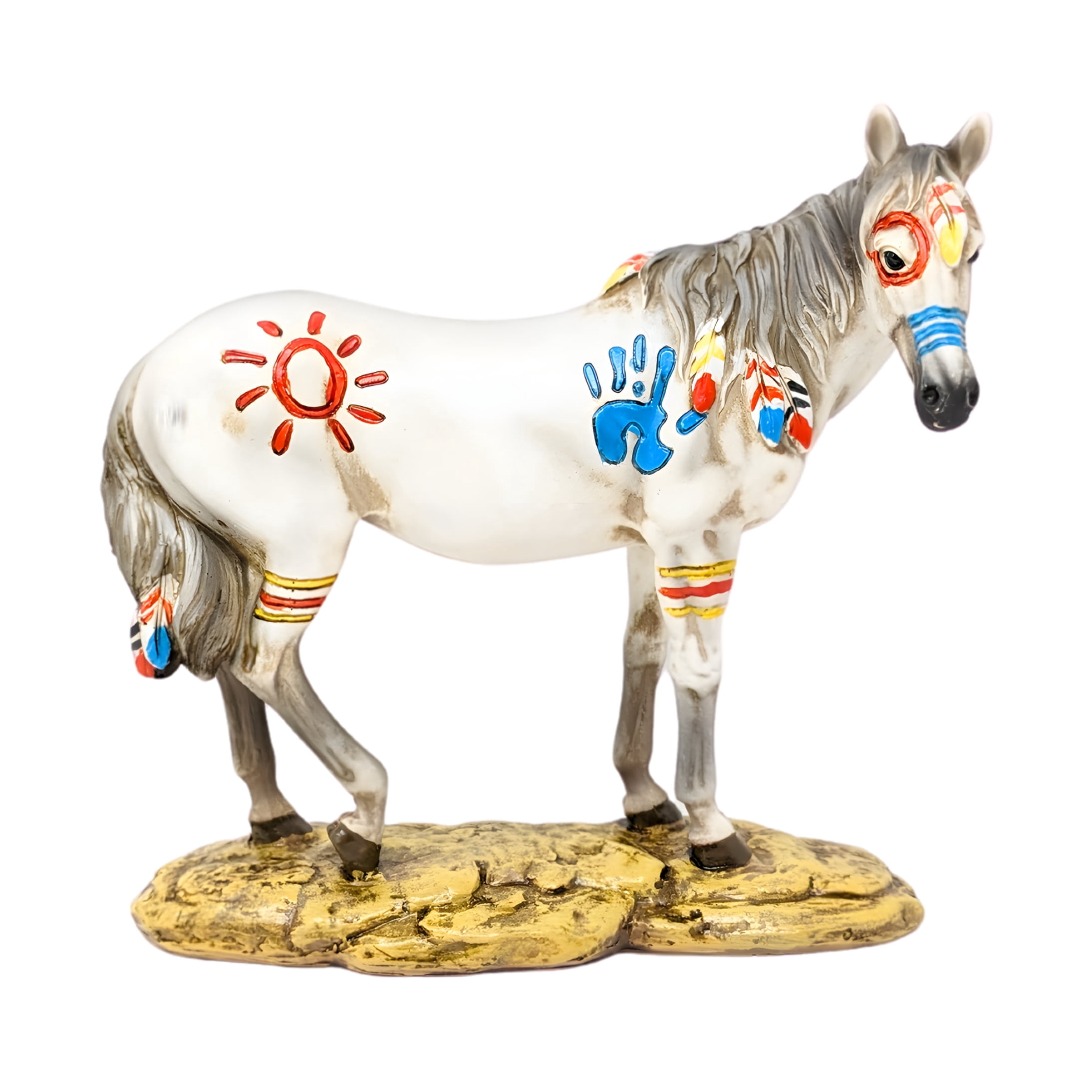 Painted Horse Figurine - Southwestern White Pony Sculpture & Western Shelf Decor - Hand-Painted Collectible  Statue for Home & Office - Equestrian Gifts for Horse Lovers & Collectors