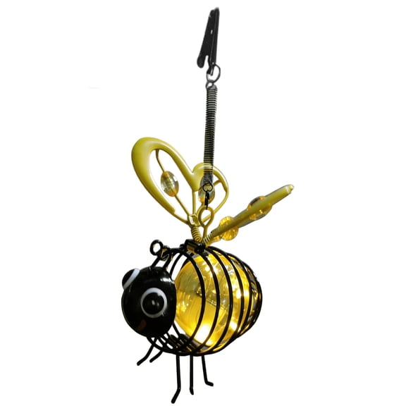 Painted Iron Bee Solar Hanging Lamps, Waterproof Garden Lantern Statues Cute Bee Figurines for Porch Balcony Yard