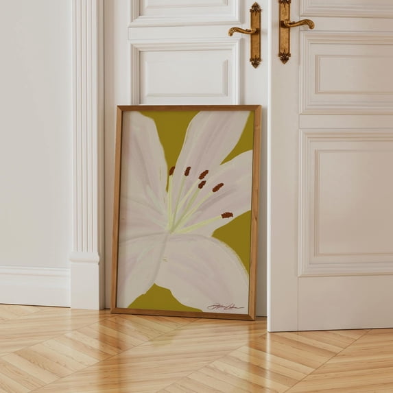 Botanical Flower Graphics Painted Lillies Floral Wall Art Prints, Chartreuse, Botanical Whimsical ...