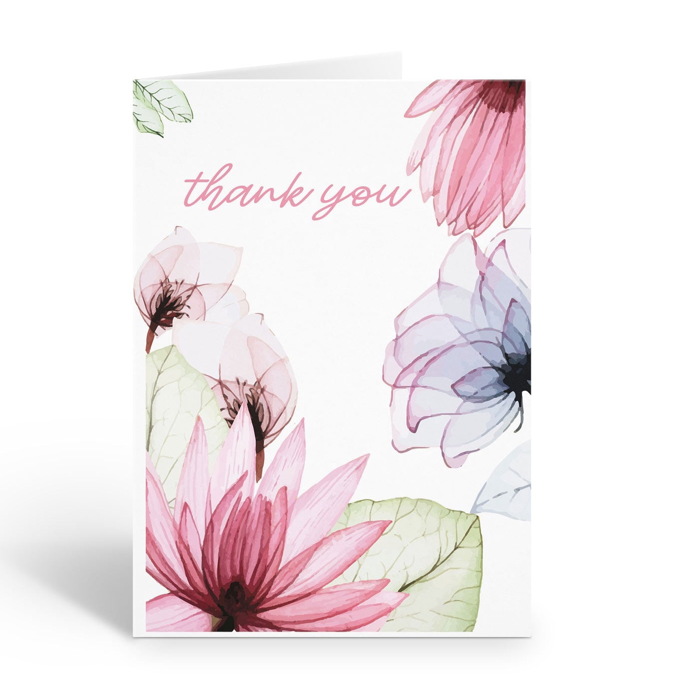 Painted Lotus Spring Floral Thank You Note Card - 10 Note Cards with ...