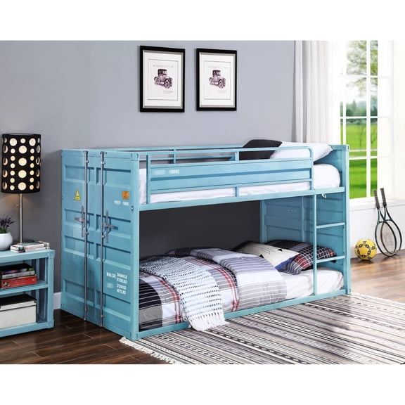 Painted Metal Bunk Bed With 32" Distance From Top To Floor In Right Placement And 8" Bottom Mattress Advice