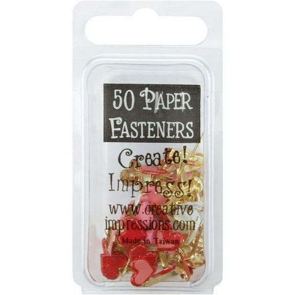 Painted Metal Paper Fasteners 50/Pkg-Hearts - Red, White & Pink