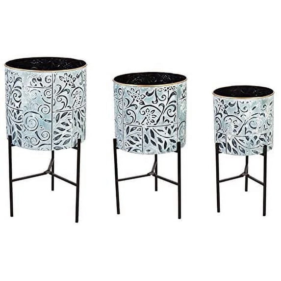 Painted Metal Planters with Stand Set of 3