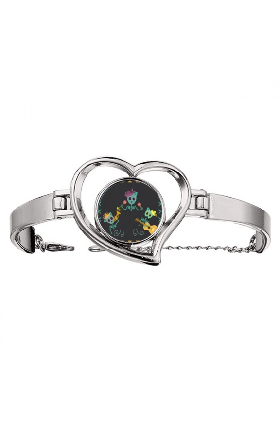 Painted Mexico Undead Festival Bracelet Heart Jewelry Wire Bangle