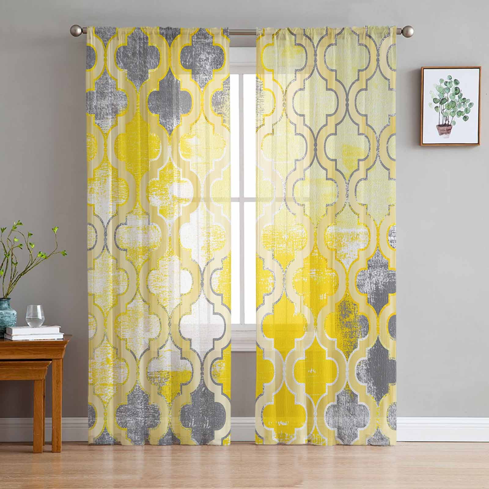 Painted Mottled Modern Morocco Yellow Sheer Curtains for Kids Bedroom ...