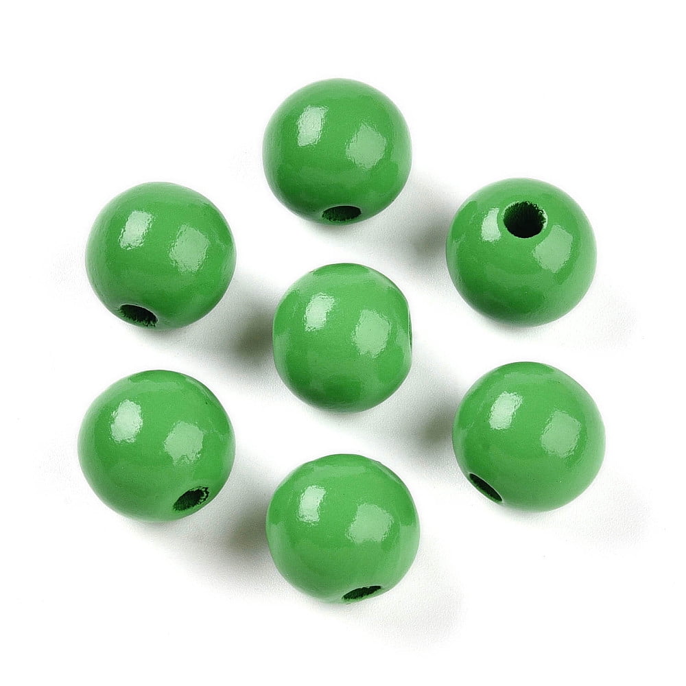 Painted Natural Wood Beads Round Lime Green 16mm Hole: 4mm