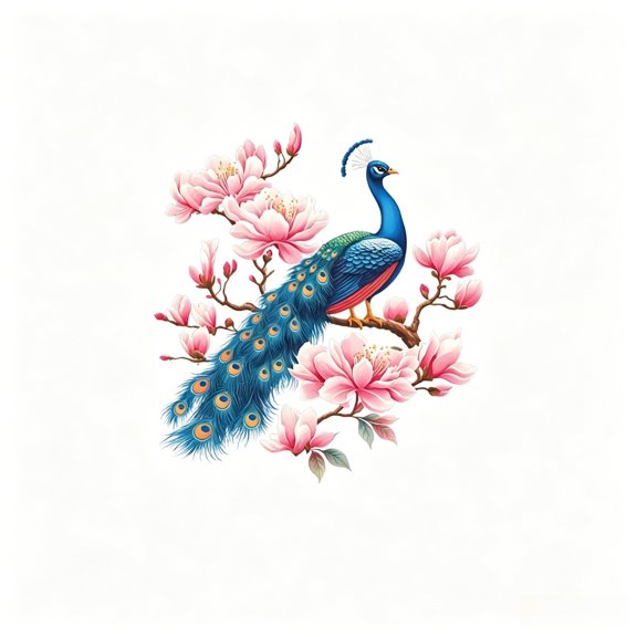 Painted Peacock & Peach Blossom Window Decals for Glass & Window Background Decoration
