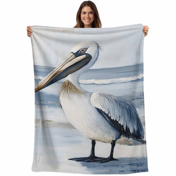 Painted Pelican Blanket Soft Cozy Warm Throw Blanket for Couch, Plush Fuzzy Flannel Fleece Blankets for Sofa, Ocean Birds Modernism Retro Bed Blankets Lightweight Gifts for Women, 30"x40"