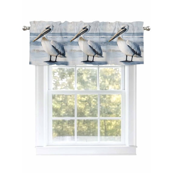 Painted Pelican Curtain Valances for Windows, Ocean Birds Modernism Retro Kitchen Valance Window Treatment, Light Filtering Block Curtains for Bathroom/Bedroom/Living Room 60'' x 18''