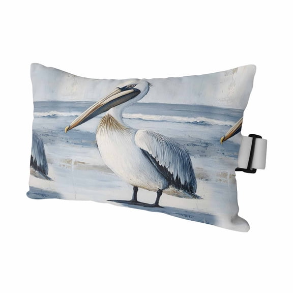 Painted Pelican Outdoor Pillows for Chaise Lounge Chair Waterproof Lumbar Pillows with Insert&Adjustable Elastic Strap Beach Headrest Pillow Ocean Birds Modernism Retro Pillow for Patio Pool 11"x16"