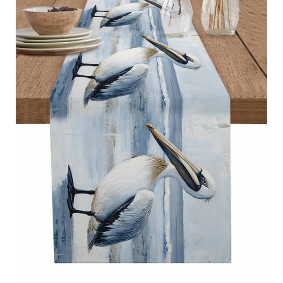 Painted Pelican Table Runner 36 Inches, Ocean Birds Modernism Retro Bed Runner Dresser Scarves Tabletop for Indoor Outdoor Parties/Ceremony/Banquet, 13"x 36"