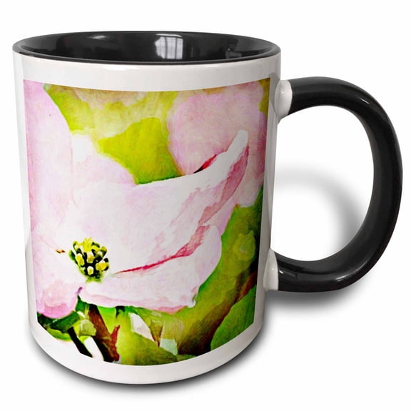 3drose, Painted Pink Dogwood Flower - Spring - Floral Art, 15oz Two-tone Black Mug