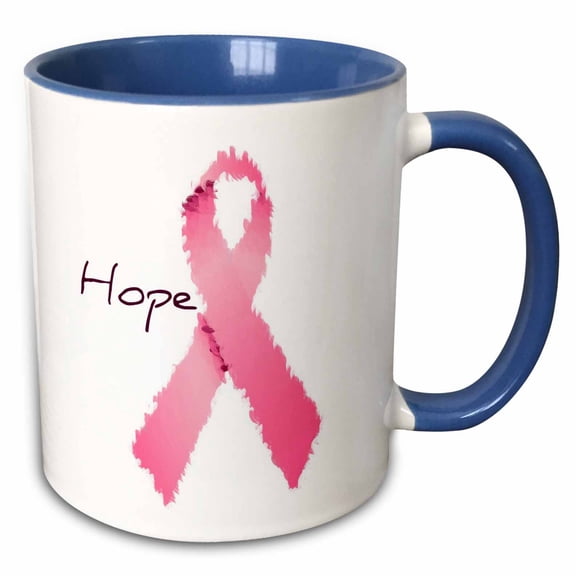 3drose, Painted Pink Ribbon Hope- Art- Breast Cancer Awareness, 11oz Two-tone Blue Mug