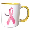 thumbnail image 1 of 3drose, Painted Pink Ribbon Hope- Art- Breast Cancer Awareness, 11oz Two-tone Yellow Mug, 1 of 6