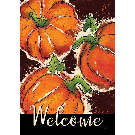 Painted Pumpkin Welcome Fall Flag 12x18 Inch Double Sided for Outdoor House Yard Decoration