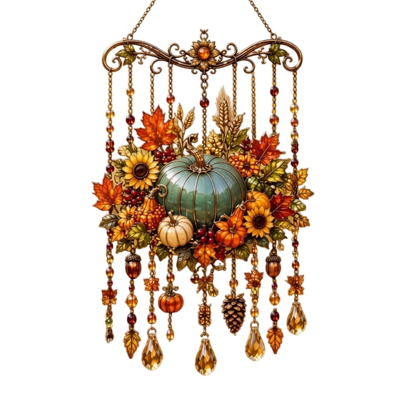 Painted Punmpkin Flower Wind Chime, Seasonal Hanging Decorative Ornament For Home Patio Yard Garden Fall Holiday Decor