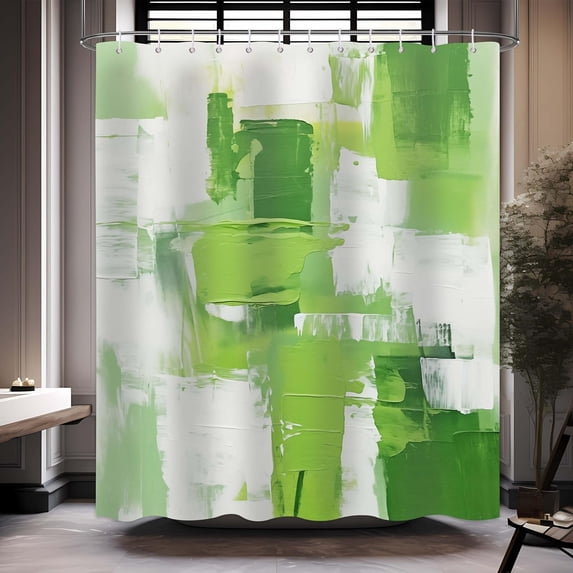 Painted Shower Curtain Plaid Shower Curtain Green Watercolour Burnt Abstract Grunge Art Modern Oil Painting Simple Aesthetic Modern Bathroom Decor Set with 12 Hooks 72 X72 inches