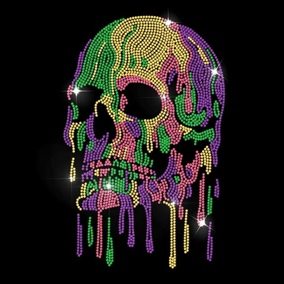 Painted Skull Rhinestone Iron on Hotfix Heat Transfer Decal Melt Skeleton Hot Fix Rhinestone Applique Colorful Drops Clothing Repair Patch for T-Shirts Hat Jacket Garments Bags DIY Decor 1 Sheet