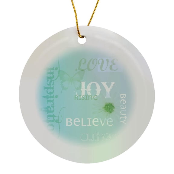 3drose, Painted Sky Joy Rising- Inspirational Words- Motivational, Circle Porcelain Ornament
