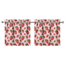 Painted Strawberry Fruit Kitchen Curtains - 2 Piece Cartoon Red Berry Print, 27.5x24 Inch Semi-Sheer Caf Curtains for Small Windows