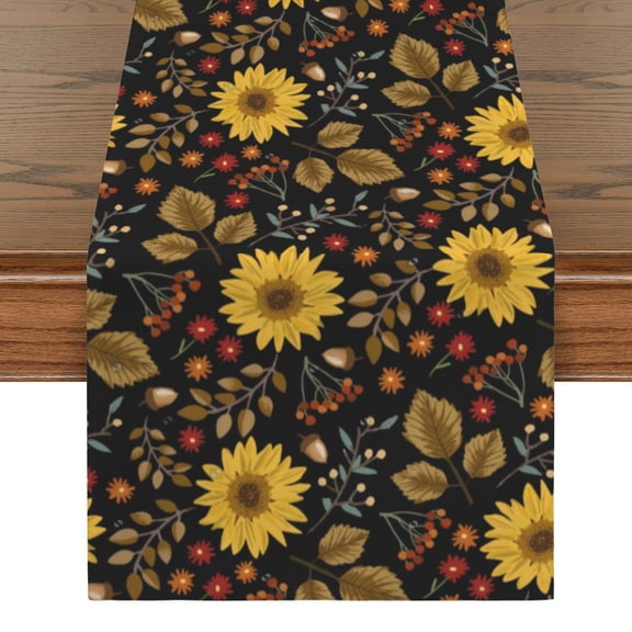 Painted Sunflowers | Thanksgiving Table Runner 48" x 13" 100% Polyester, Rustic Fall Harvest Dining Decor, Machine Washable Holiday Table Decoration