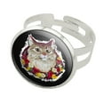 thumbnail image 1 of Painted Tabby Cat with Flowers Silver Plated Adjustable Novelty Ring, 1 of 3