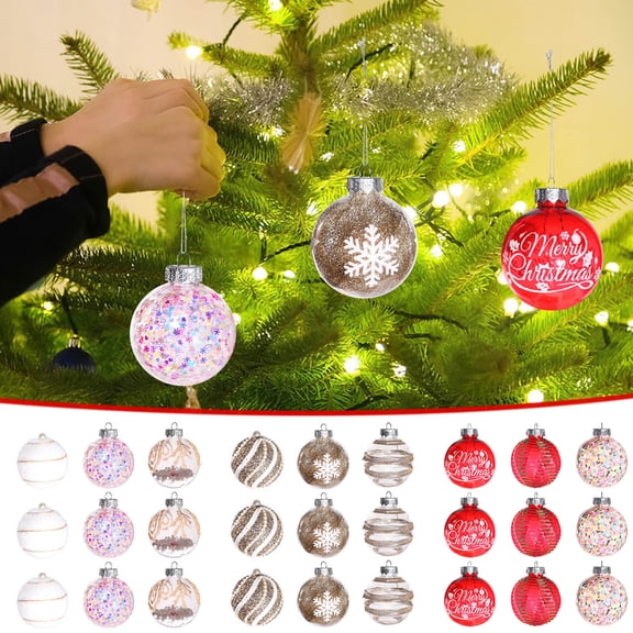 Painted Transparent Ball Ornaments, 9-piece Christmas Tree Decor Set, Assorted Designs for Festive Holiday Home Decor,Vsgery