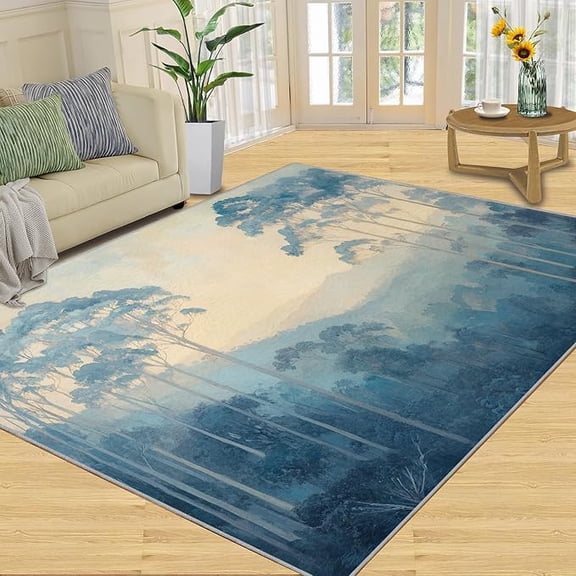 Painted Tree Rugs for Bedroom, Abstract Tree Rug, Tropical Plants Area Rug, Home Decor Rugs for Living Room, Non-Slip Machine Washable Carpet 5 x 7ft