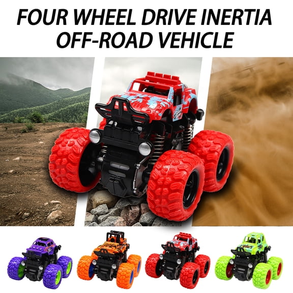 Painted Truck Toys for 3+ Ages, Push and Go Friction Powered Car Toys, Double-Directions Inertial Pull Back Vehicle for Birthday Party Holiday Christmas Gift