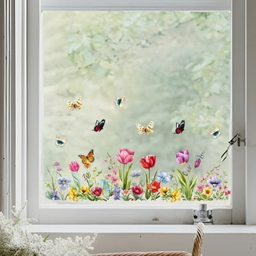 Elegant Tulip & Butterfly Window Stickers - Self-Adhesive Home Decor for Adults 30+