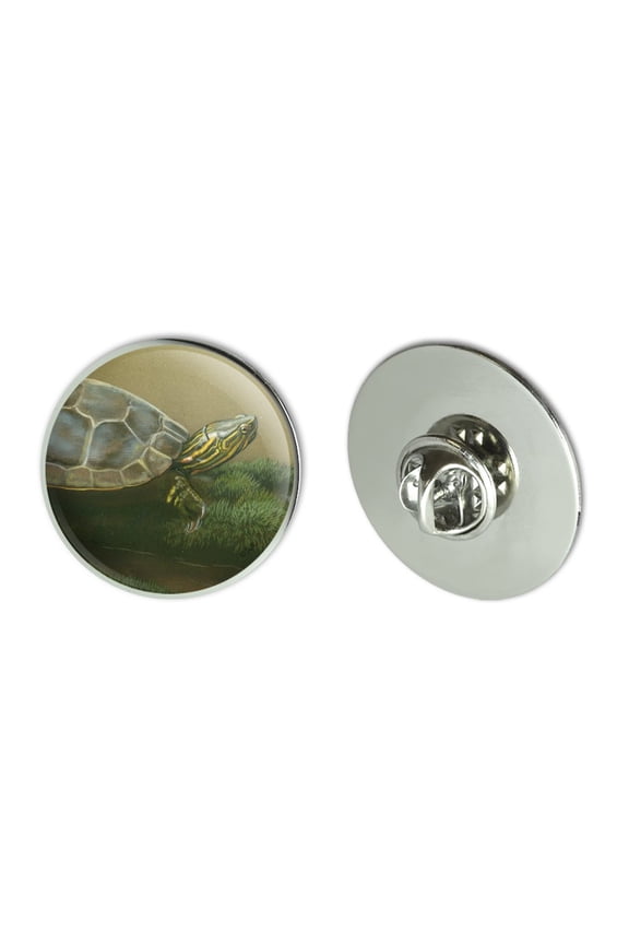 Painted Turtle on a Mossy Log Metal 1.1" Tie Tack Hat Lapel Pin Pinback