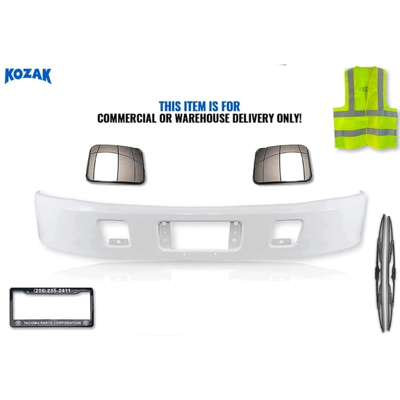 KOZAK Painted White Steel Bumper Compatible with Hino 238 258 268 338 2005+ Includes 2x Rear View Mirrors