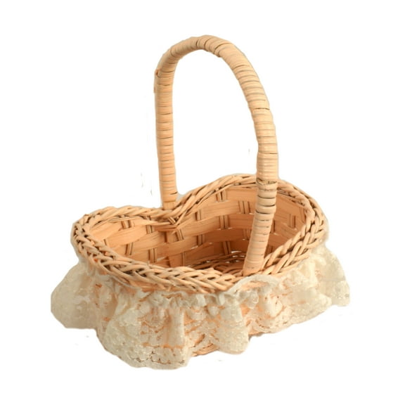 Painted Wicker Basket with Lace Wedding Party Favors Easter Decoration 2pcs/pkg Peach