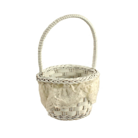 Painted Wicker Basket with Lace Wedding Party Favors Easter Decoration 2pcs/pkg White
