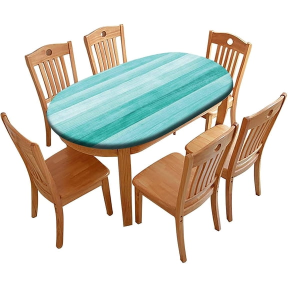Painted Wood Board Fitted Table Cover Oval, Horizontal Birthdays Easter Elastic Edge Tablecloths, for Indoor Outdoor Patio Picnic Dining Use, 48*6848" x 68""