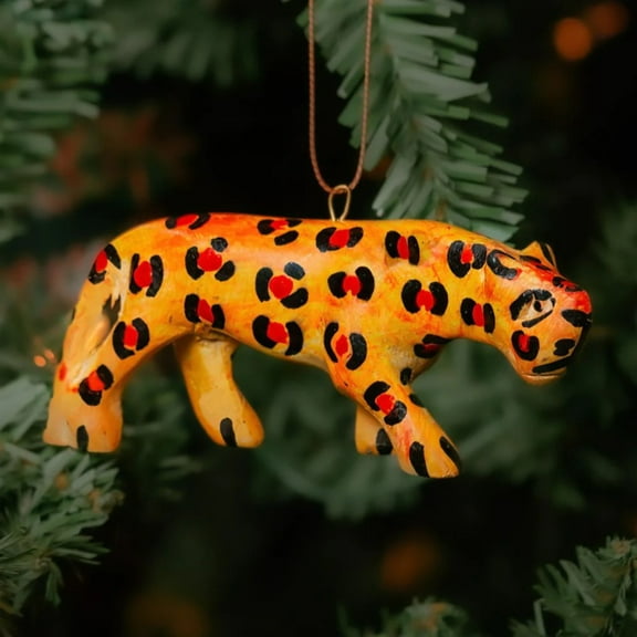 Painted Wood Cheetah Christmas Ornament