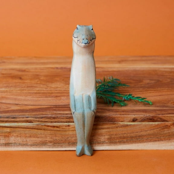 Painted Wood Sitting Alligator Sculpture