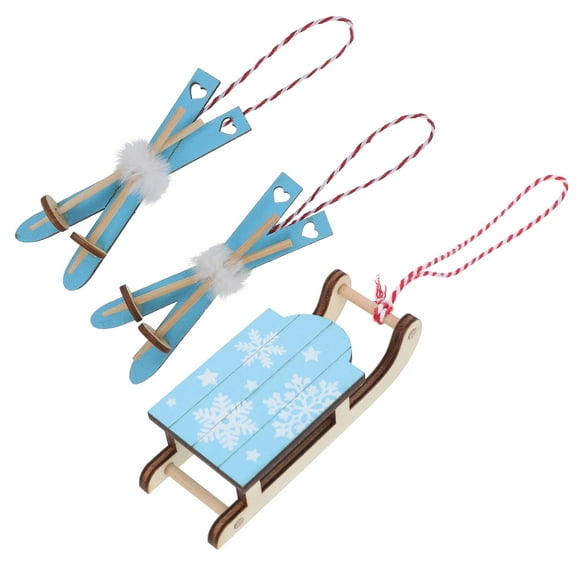 Painted Wooden Sled Sleigh Hanging Pendant Charms Christmas Decoration Xmas Tree Decors Office Miniature 3 Pcs