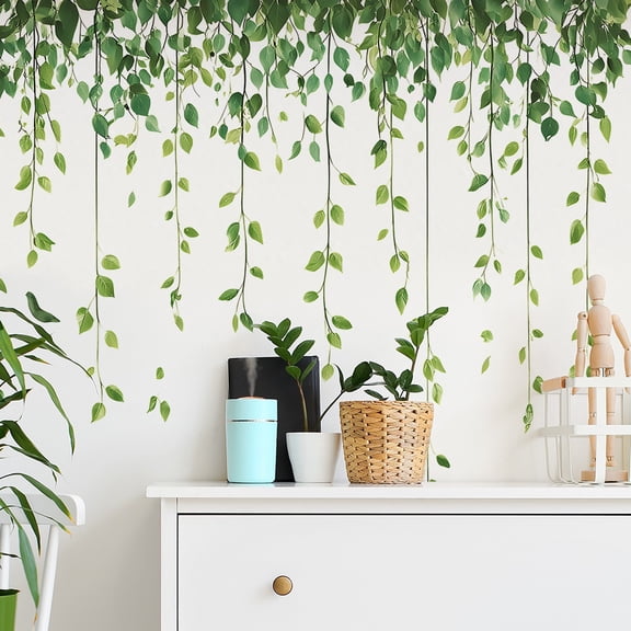 Painted green plant leaves wall stickers | Bedroom living room home decoration beautification stickers