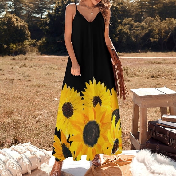 Painted sunflower bouquet Sleeveless Dress women dress Dress vintage luxury evening dresses for women