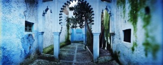 Painted wall of medina Chefchaouen Morocco Canvas Art - Panoramic Images (15 x 6)