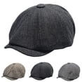 thumbnail image 1 of Painter Hat All-match Retro Solid Color Portable Universal Everyday Wear Cotton Blend Herringbone Pattern Men Beret for Winter,Coffee, 1 of 8