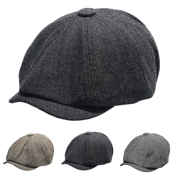 Painter Hat All-match Retro Solid Color Portable Universal Everyday Wear Cotton Blend Herringbone Pattern Men Beret for Winter,Coffee