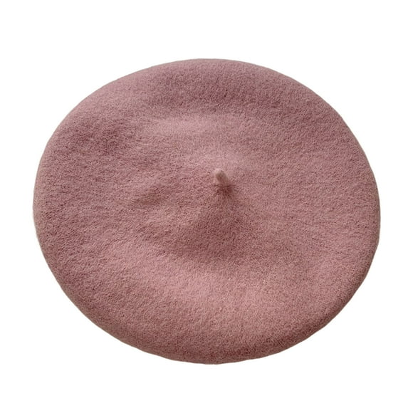 Painter Hat No Brim Retro Wind-proof Flat Top Artist Style Decorate Solid Color French Artist Beret Hat for Dating,Light Pink