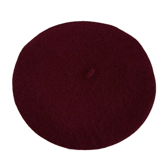 Painter Hat No Brim Retro Wind-proof Flat Top Artist Style Decorate Solid Color French Artist Beret Hat for Dating,Wine Red