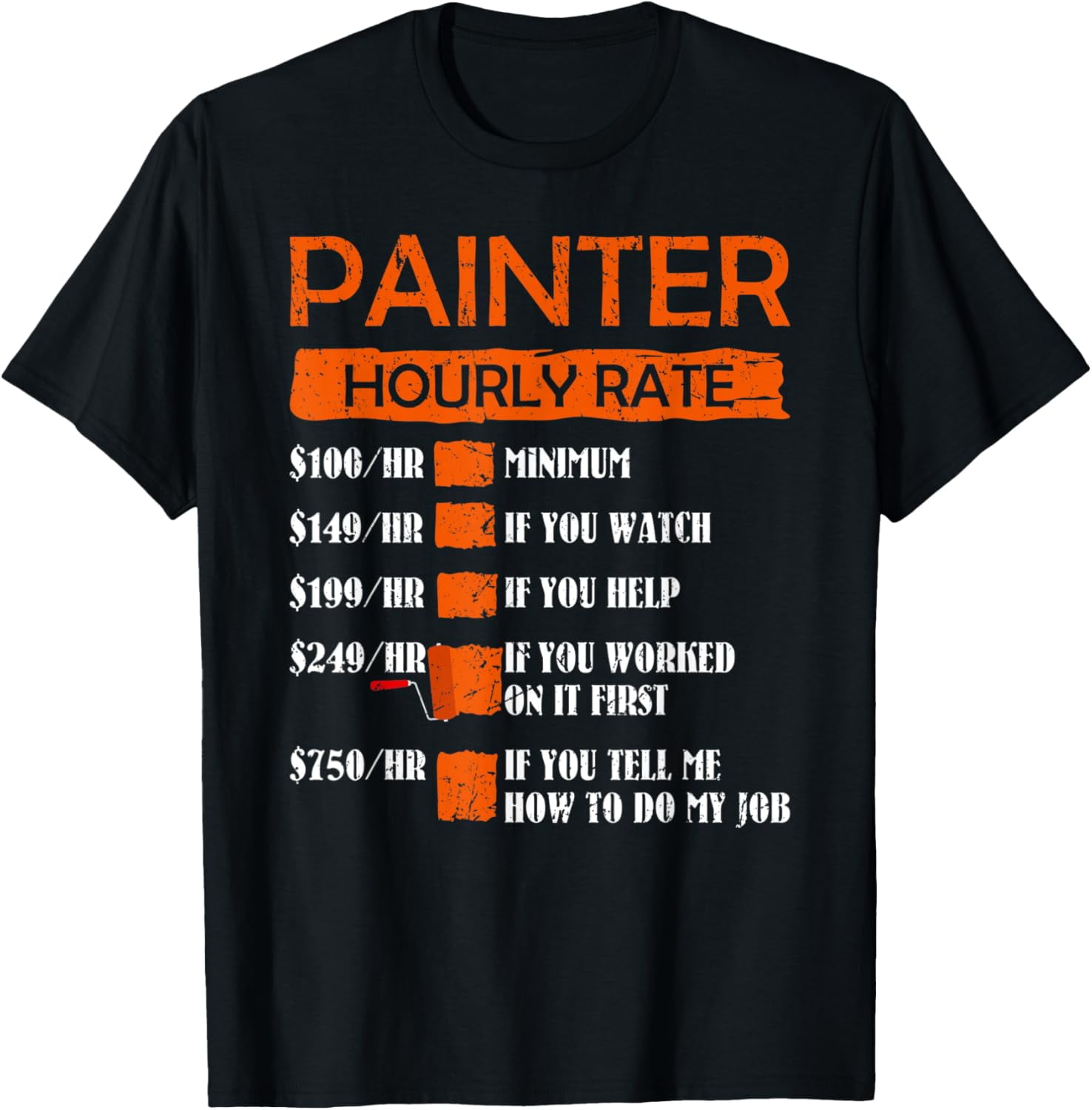 Painter Hourly Rate Funny For Men Labor Rates Handyman TShirt