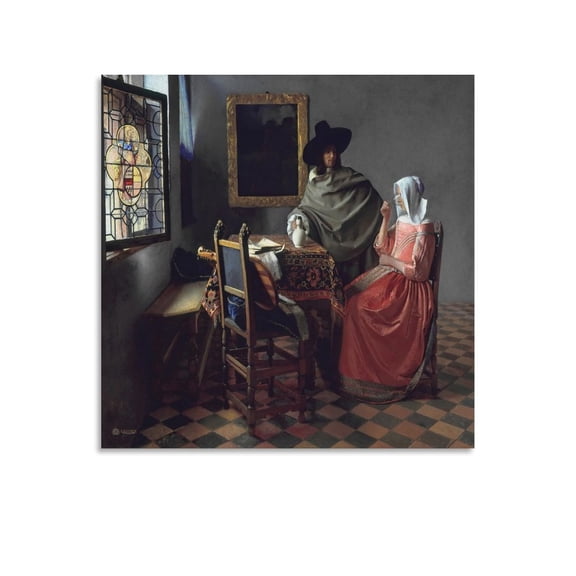 Painter Johannes Vermeer Painting Glass of Wine Posters Canvas Art Prints Posters Photo Picture Painting Posters Decor Decorative 16x16inch(40x40cm)